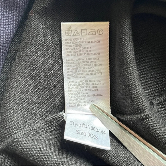 BCBG MaxAzria Blue Black Dress Ruffle V Neck Silk Knit Sweater Dark Academia XXS - Picture 5 of 14